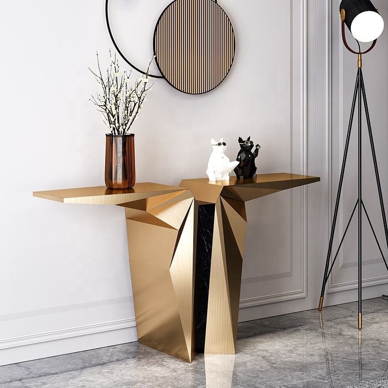 BillionPlus Contemporary Italian Stainless Steel Gold Marble Console Table Luxury Modern Home Furniture for Villa Living Room