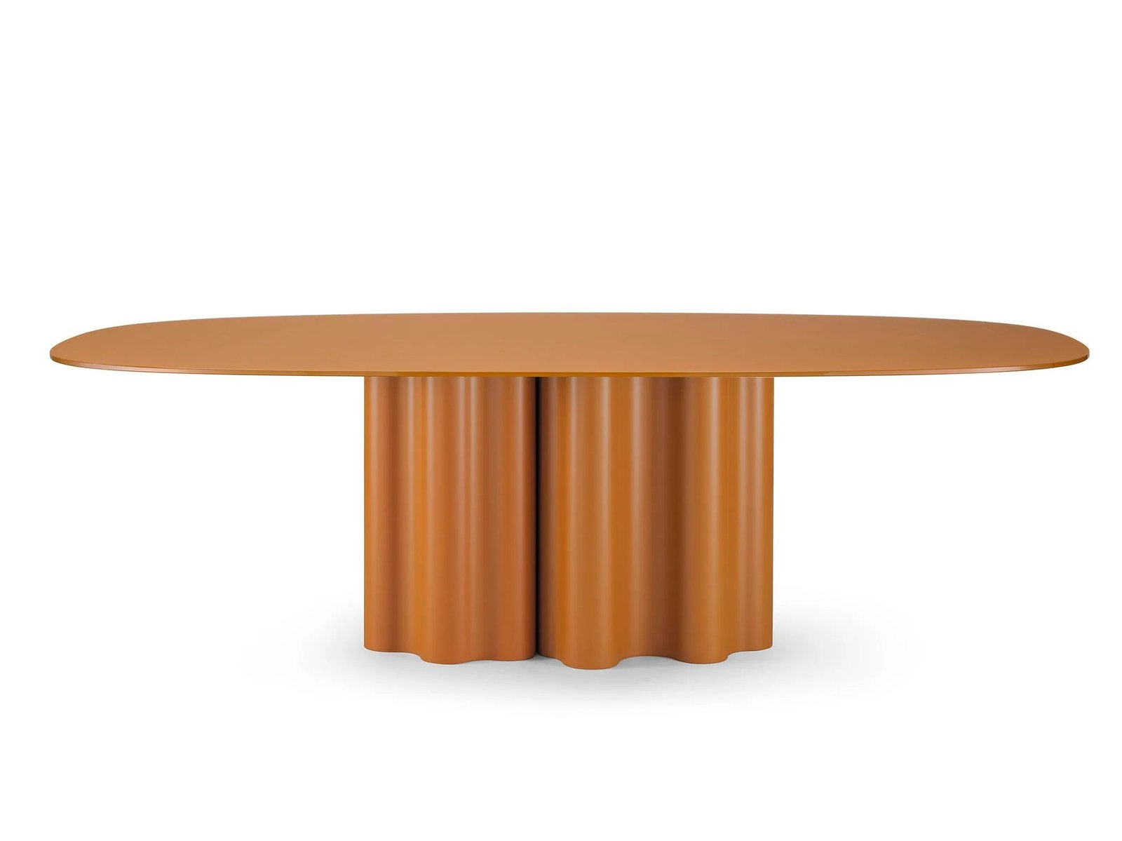 Oval table with polyurethane base and lacquered glass top
