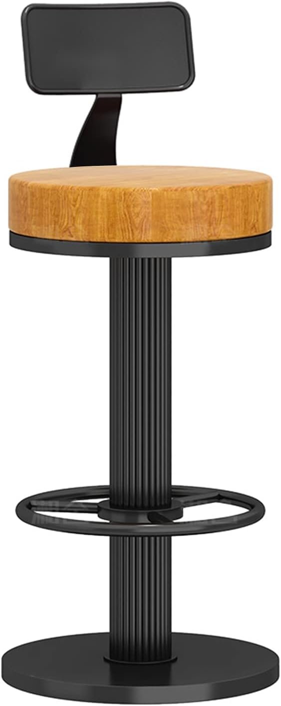FKBXLMNV Barstools, Bar Stool With Wrought Iron Back, Wooden Round Bar Chairs, 360° Swivel And Height-adjustable Family Dining Chair For Restaurants, Bistros